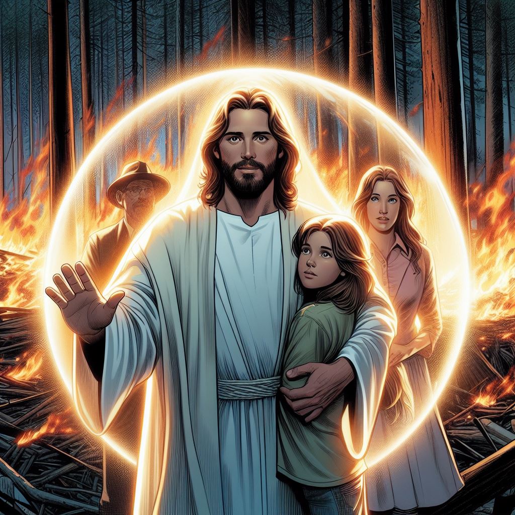 Jesus protecting children, created in a serene and compassionate style.