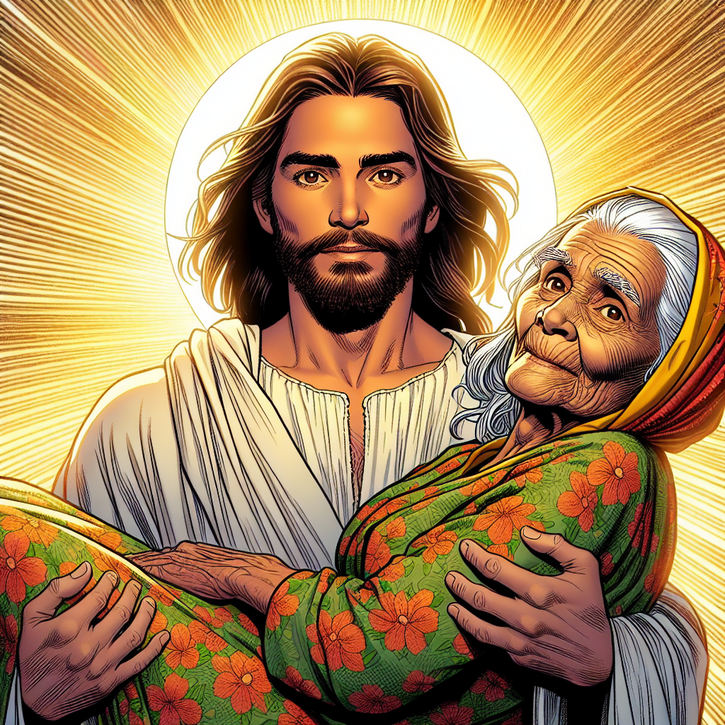 A 3D Pixar-style image of Jesus embracing a group of people with love and warmth.