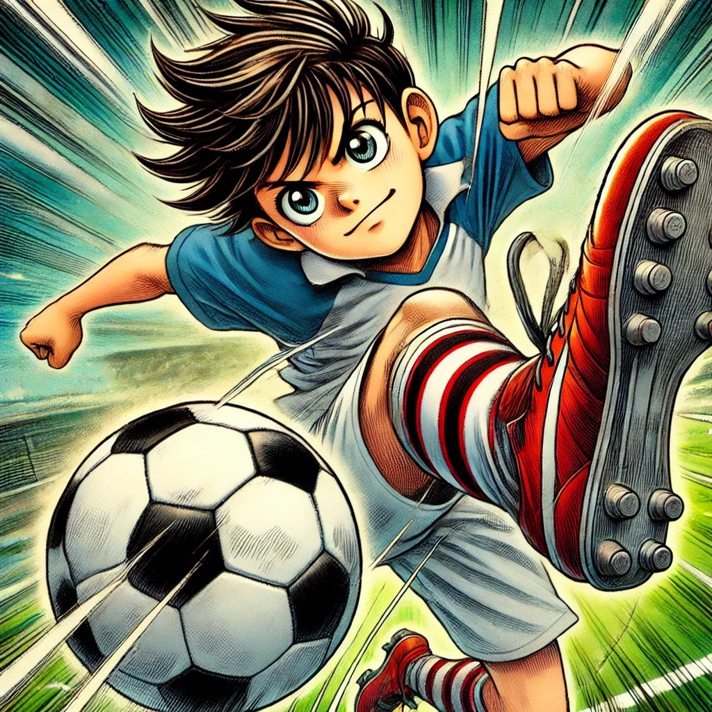 A young boy kicking a soccer ball, created with Pixfun.