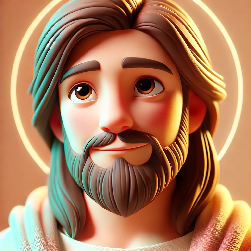 A 3D Pixar-style image of Jesus embracing a group of people with love and warmth.