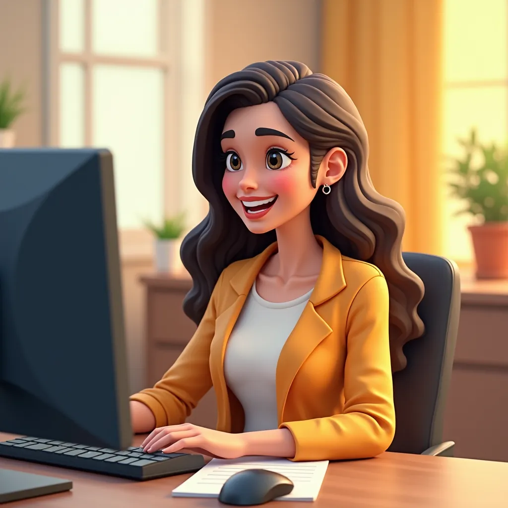 A woman working at her desk, created using Pixfun’s AI animation tools.