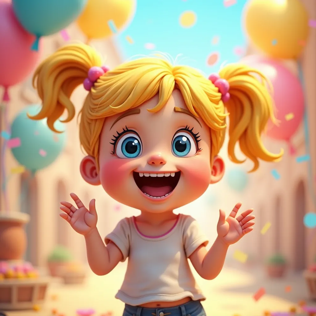 A smiling little girl in a colorful outfit, created using Pixfun’s AI animation tools.